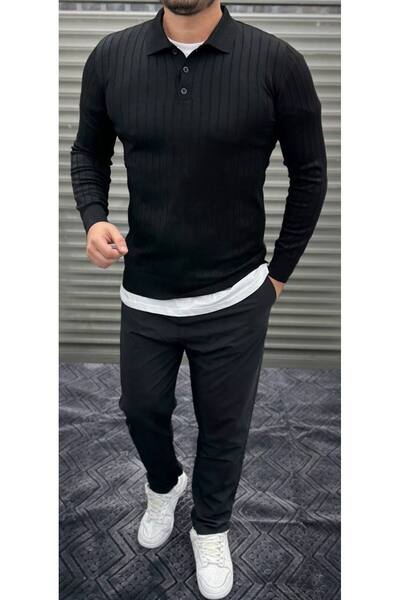 Thebomb Polo Neck Buttoned Men's Knitwear Sweater