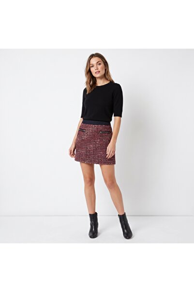 Zi Red Navy Blue Tweed Mini Skirt