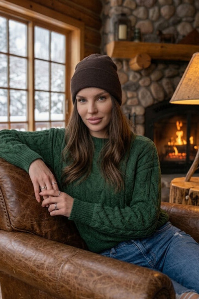Ritagarcia Women's Winter Knitwear Beanie Plain Knit Fold Detailed Soft Textu...