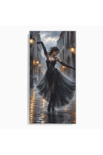 Luxcanva Tablou Canvas Balet Nocturn Pe Strazile Ude 70x140 cm cu Rama Argint...