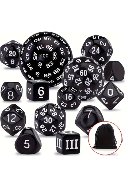 Choice Black white DND Polyhedron D3-D100 Dice Set (15 Pieces) for Roleplayin...