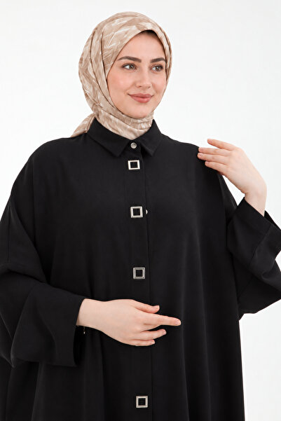 Armine TREND فستان من قماش الكريب مع أزرار مربعة وفتحة جانبية باللون الأسود 2...