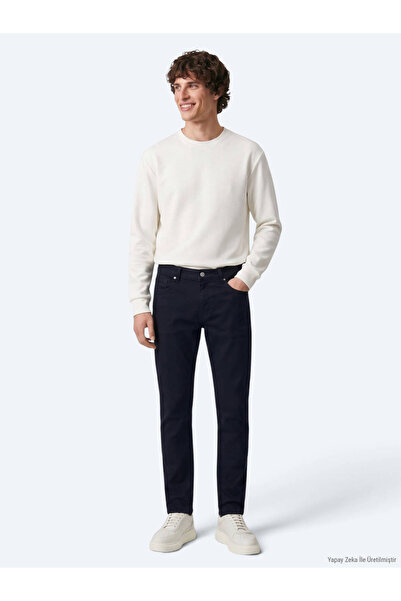 Kip Pantaloni din amestec de bumbac sport slim fit cu țesut simplu bleumarin
