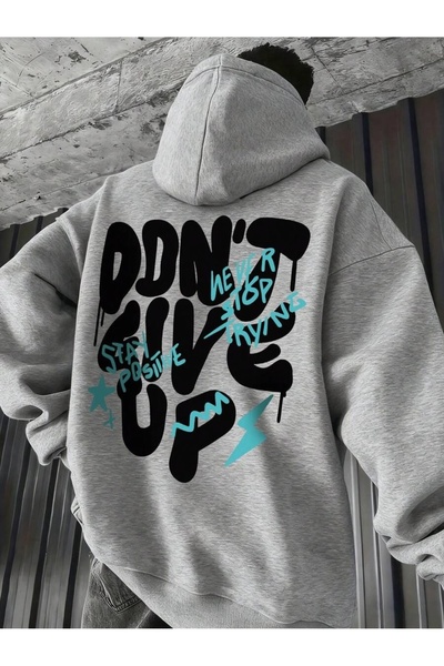 Marco Fresco Unisex Gray Dont Give up Back Printed Hooded Sweatshirt Printed ...