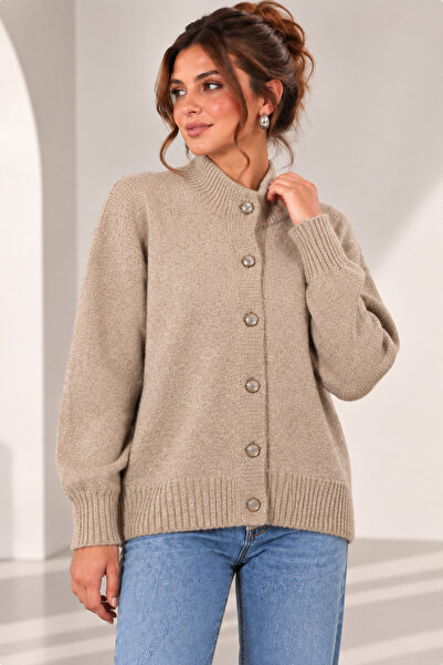 citycenterfashion كارديجان نسائي من التريكو ذو ياقة دائرية و5 أزرار cty-abr-8052