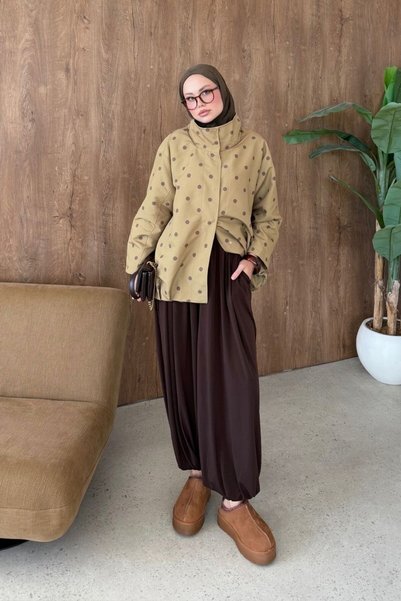 Şule Giyim Polka Dot Trench Coat Oil Green