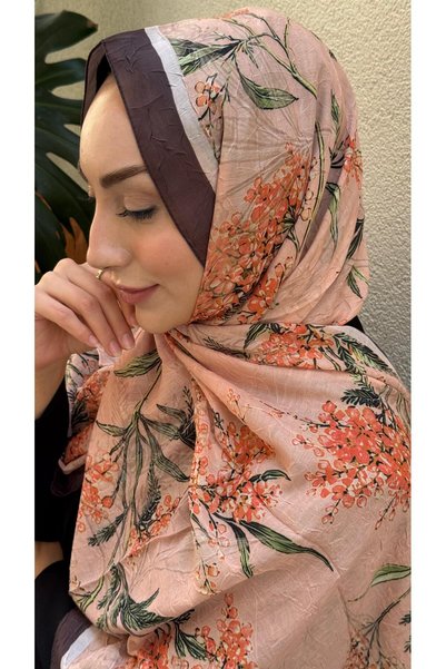Firuze scarf Orange Zeyna Pattern Bamboo Kraş Shawl