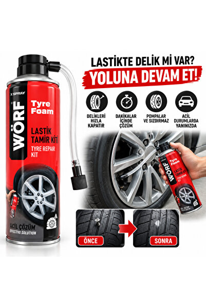 Beyhekim Hırdavat WÖRF Tyre Foam Lastik Tamir Kiti Spreyi Hortumlu Acil Lasti...
