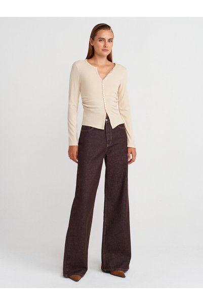 Dilvin Button Detailed Gathered Blouse