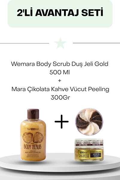 Mara Wemara Body Scrub Duş Jeli Gold 500 Ml + Çikolata Kahve Vücut Peeling 300Gr