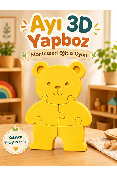 Ayı 3D Yapboz Oyuncak - Montessori Eğitici Hayvan Puzzle