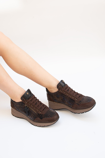 Mammamia 5520 EREN SHOES&BAG Hakiki Deri Baskılı Fermuar Detaylı Düz Topuklu ...