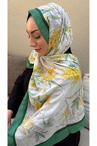 Firuze scarf Green Zeyna Pattern Bamboo Knitted Shawl