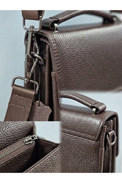 Deribond Genuine Leather Multi-Compartment Men's Hand and Shoulder Bag Large Size