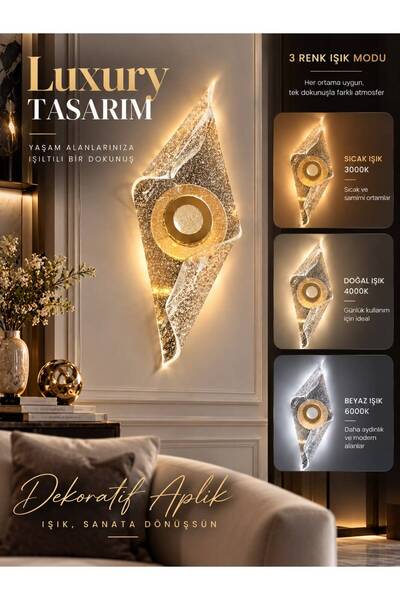 bella lighting Valora Gold Aplik Sarı Kaplama 3 Renk LED Salon Koridor Yatak ...