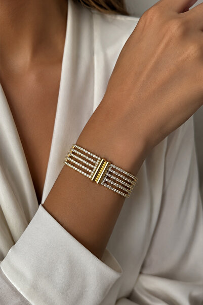 Modex Gold yellow zircon stone multi-row clasp bracelet