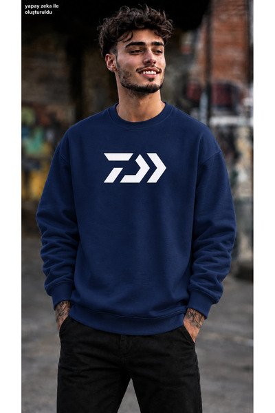 caddekombin Men's Geometric Daiwa Style Logo Printed Crew Neck Casual Regular...