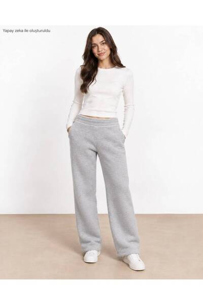 EMMODA Women's 3-Thread Wide Leg Sweatpants - High Waist Loose Knitted Sweatp...