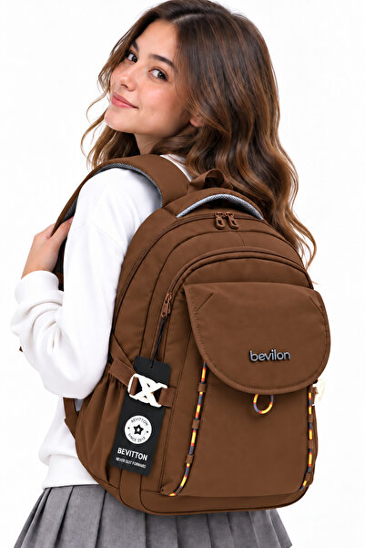 Harmela Water Resistant Fabric Daily Lightweight School Backpack 2602 Mink