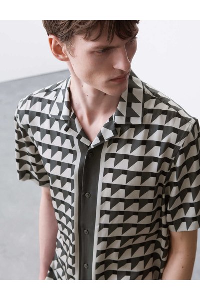 Marks & Spencer Düz Kesim Geometrik Desenli Gömlek