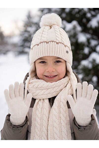 Aware Time Kitti 4-8 Years Old Girls' Lined Scarf, Beanie, Gloves 3-Piece Set
