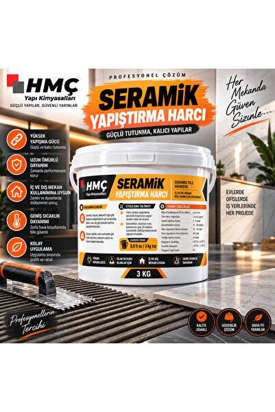 HMÇ Yapı Kimyasalları Seramik Yapıştırma Harcı 3 KG Fayans Seramik Yapıştırıcısı İç Dış Mekan Zemin Duvar