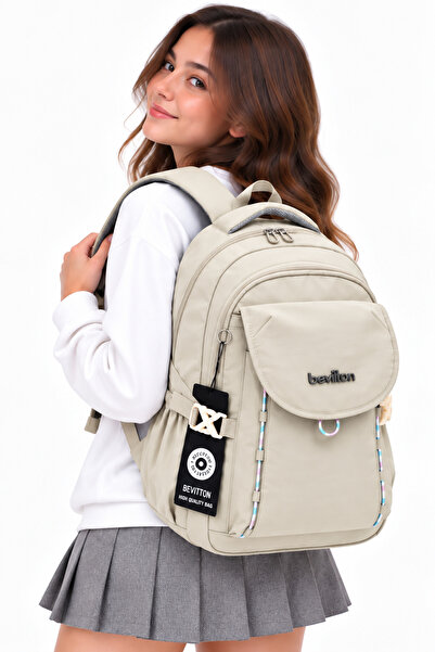 Harmela Water Resistant Fabric Daily Lightweight School Backpack 2602 Beige