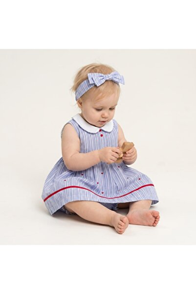 Moonstar Girls Blue and White Striped Dress, Shorts and Hair Band Set