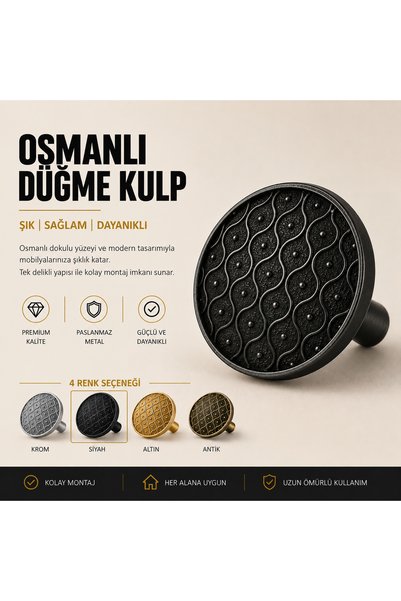 Ulaş Hırdavat METAL Kulp Osmanlı Model Yuvarlak Tasarım Lüks Dolap Çekmece Ku...