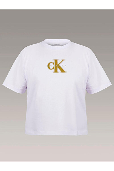 Calvin Klein SS BOXY SEASONAL MON, 3OQ, XXS Kadın Beyaz T-Shirt