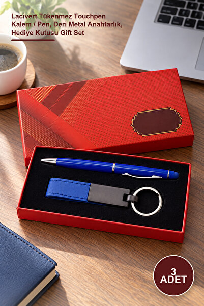 Yenilig 3-Piece Red Boxed Navy Blue Keychain and Pen Set – Navy Blue Ballpoin...