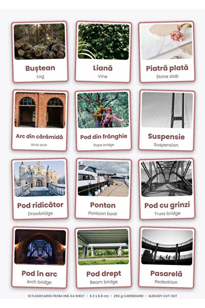 OEM Flashcards Educative Tipuri de Poduri, Bilingv Română-Engleză, 12 Carduri...