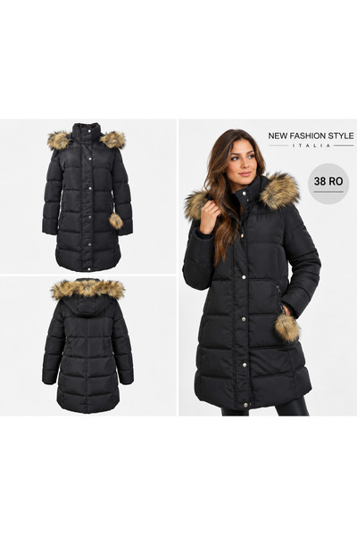 New Fashion Style Geaca dama, lunga, cu gluga, negru,M