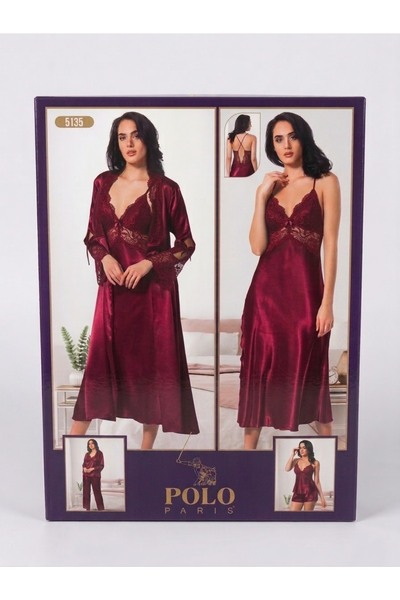 Yorkshire Polo Club 6-Piece Satin Bohçalık Dowry Set Nightgown and Robe Set