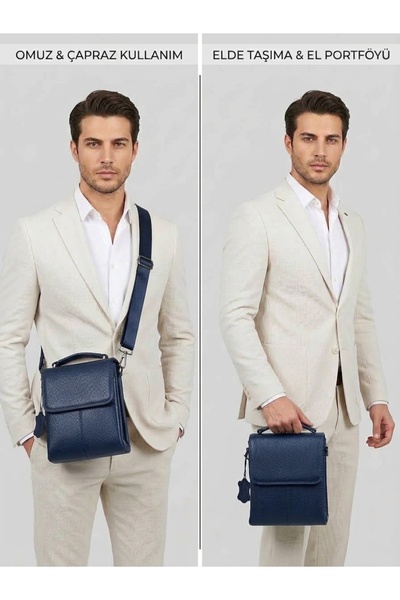 Deribond Genuine Leather Multi-Compartment Men's Hand and Shoulder Bag Large ...