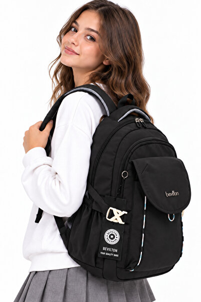 Harmela Water Resistant Fabric Daily Lightweight School Backpack 2602 Black