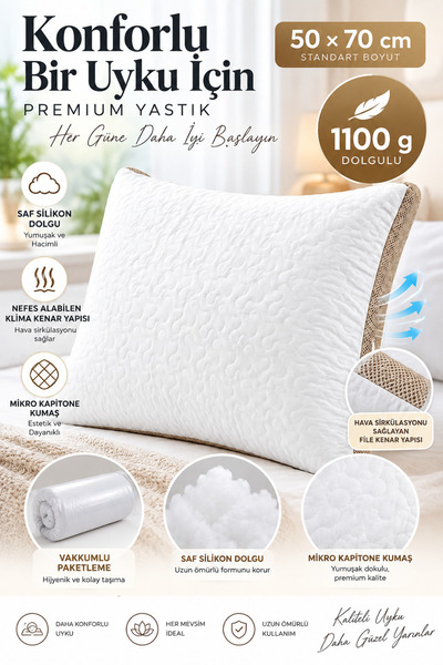 Maxi Klimalı Silikon Yastık -1100 Gram Maxi Klimalı Kapitone Silikon Yastık