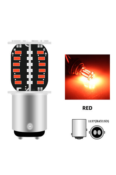 Choice مصباح LED أحمر 1157 BAY15D بـ 64 مصباح SMD 3014 للدراجات النارية، إشار...