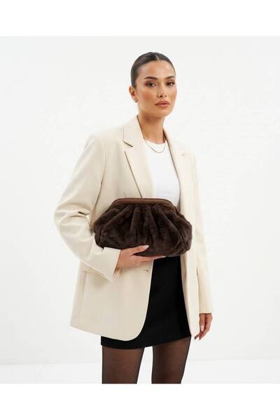 SHINELUC LUCIA Peluş Acı Kahve Kadın Çanta Yumuşak Dokulu Omuz ve Clutch El Ç...