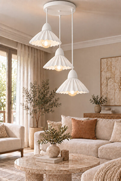 güneybutik Lalena Modern Pileli Üçlü Sarkıt Avize