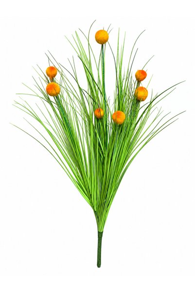 fesleğen çiçek Yapay Çiçek Saz Demeti Çimen Ponponlu 70 cm Turuncu