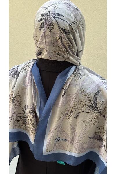 Firuze scarf Dark Blue Zeyna Pattern Bamboo Knitted Shawl