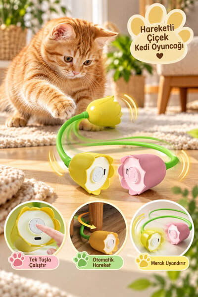 House Bird Hareketli Çiçek Kedi Oyuncağı Otomatik İnteraktif Eğlenceli Kedi O...