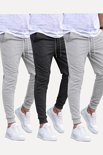 SURMARİ Set of 3 Unisex Regular Fit Ribbed Leggings in Black, Gray, Navy Blue...