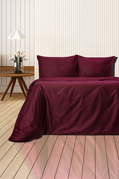 ALIS HOME 100% Cotton Burgundy Satin Duvet Cover Set Double Size