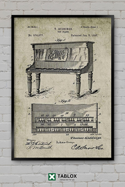 tablomaxtbx Igračka klavir Igračka klavir Patent Vintage okvir Dekorativni MD...