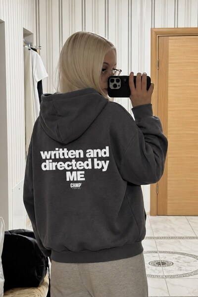 The Champ Clothing Kadın Oversize Hoodie Written & Directed Baskılı Füme – Ka...