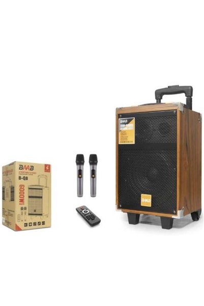 BQ8 Bluetooth Hoparlör FM Radyo 8 İnç USB TF AUX Çift Mikrofonlu Kumandalı - Ahşap