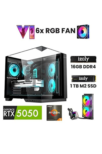 IZOLY Hazer Ryzen 5 5500 16GB 1TB M.2 SSD RTX 5050 8GB 240MM Sıvı Soğutma Oyu...