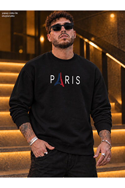 caddekombin Men's Paris Eiffel Tower Printed Crew Neck Casual Regular Fit Swe...
